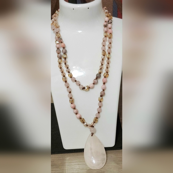 None Jewelry - Harmony Necklace handcrafted with natural Stone Quartz, and Agate.